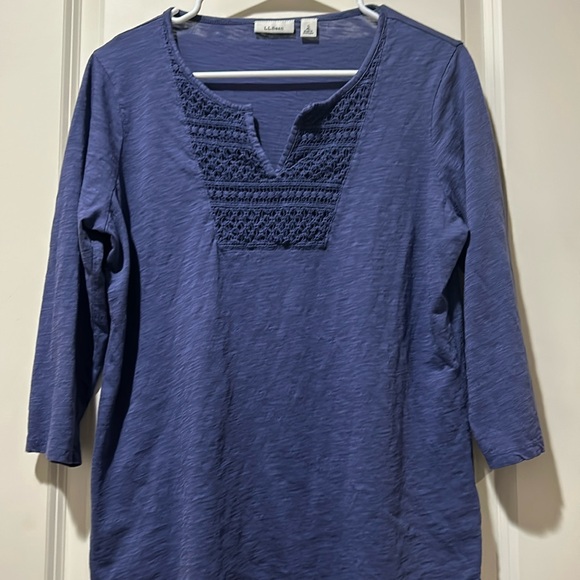 L.L. Bean Tops - L.L. Bean detailed crochet embellished tunic boho top 3/4 sleeves cotton size S